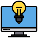 illustration of a computer monitor with a blue background and a lightbulb placed on top of the monitor
