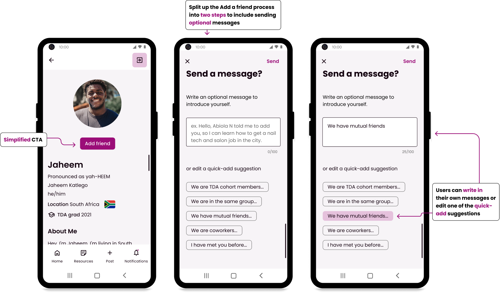 A screenshot of the add a friend flow